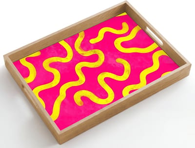 Dienblad hout 50x35 cm - Schootdienblad - Lijn - Geel - Abstract - Borrelplank rechthoek - Plateau dienbladen