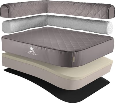 Knuffelwuff orthopedisch hoekhondenbed Winslow van laser-gewatteerd kunstleer L 85 x 63cm Leuning links
