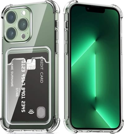 Telefoonhoesje Anti-Shock Pasjeshouder Geschikt voor Apple iPhone 15 Pro met Camera bescherming - Ruimte voor pasje - TPU Silicone - FuturiQ - Transparant