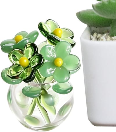 Mini boeket glas - Glazen bloemen - Woonkamer decoratie - Handgemaakt ontwerp - 6x5x6 cm - Veelkleurig