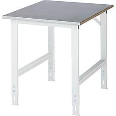 Rau werktafel Tom, handmatig in hoogte verstelbaar, 25 mm MDF-plaat met plaatstalen bekleding, tot 500 kg, B 750 x D 1000 x H 760-1080 mm, zilver/lichtgrijs