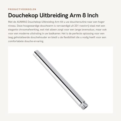 Dailygoods- Douchekop Verlengarm 22,5 cm - Douchekop Extender - Roestvrij Staal - Badkamer Accessoire - Verstelbaar - Hoogglans Afwerking - Douchearm