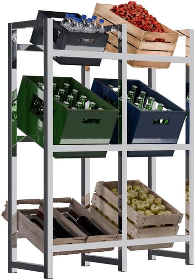 CLP Krattenrek Stack - Metalen Drankkrat Rek voor 2 tot 9 Kratten - Stevige Flessenkrat Standaard - Moderne Uitstraling - chroom - 6 Kratten