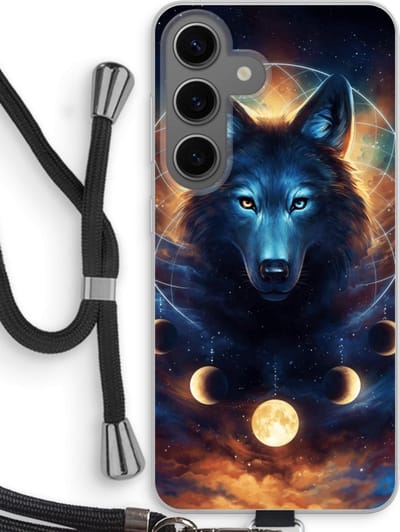 Case Company® - Hoesje met koord geschikt voor Samsung Galaxy S24 hoesje met Koord - Wolf Dreamcatcher - Telefoonhoesje met Zwart Koord - Bescherming aan alle Kanten en Over de Schermrand