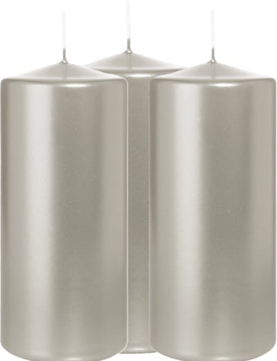 Wiedemann Cilinderkaars/stompkaars - 3x - metallic zilver - 15 x 7 cm - 63 branduren - zuilkaarsen