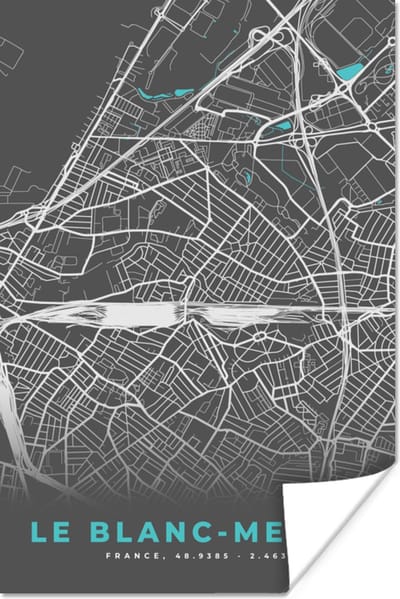 Poster Frankrijk - Plattegrond - Le Blanc-Mesnil - Kaart - Stadskaart - 120x180 cm XXL