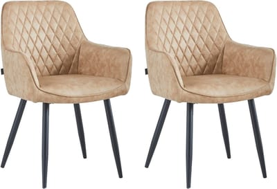 Colenis® - Beverly Eetkamerstoel – Set van 2 – Sand - Microvezel – Industrieel & Comfortabel - Met Armleuning