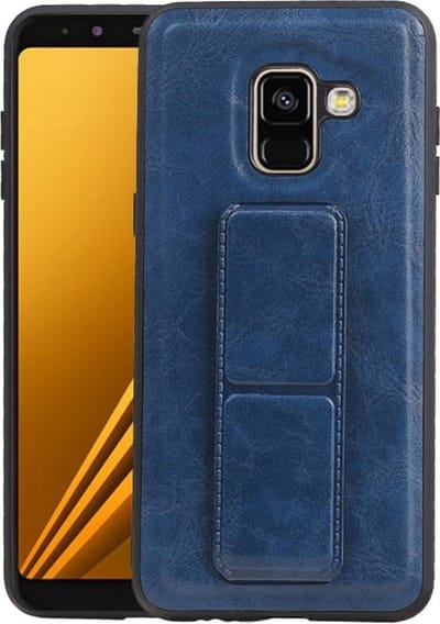 Grip Stand Hardcase Backcover - Telefoonhoesje - Achterkant Hoesje - Geschikt voor Samsung Galaxy A8 (2018) - Blauw