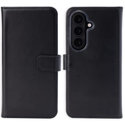 Selencia Hoesje - Geschikt voor Samsung Galaxy S26 - Echt Lederen Bookcase - Zwart