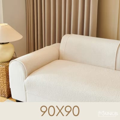 Teddy Bankhoes / Zetelovertrek – 1-Zits 90x90 - Crème – Pluche Sofa Protector – Zachte Teddy Plaid Beschermhoes voor Bank, Zetel & Salon - Bankhoezen, Bankbeschermer, Cover, Bankkleed, Zetelhoes - Tegen beschadigingen en vlekken