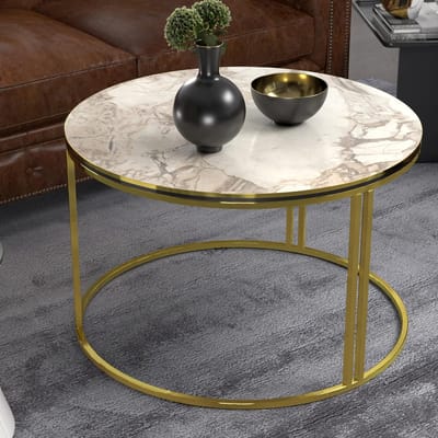 Ronde Salontafel 50x70 cm van Marmer in Wit en Goud