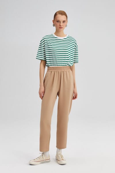 Touché Privé - Crepe broek met elastische taille - Beige - Dames