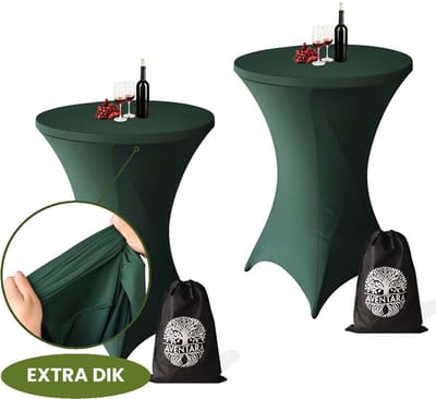 Statafelrok Donker Groen x 2 – ∅80-85 x 110 cm – Premium Stretch Stof – Extra Dikke Kras- en Kreukvrije Hoes – Statafelhoes Inclusief Opbergtas – Statafelrokken Geschikt voor Horeca, Recepties en Evenementen