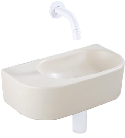 QeramiQ Fuente Fonteinset - 40x21.5x12cm - glad - halfrond - zonder kraangat - keramiek - fonteinkraan wit mat - afvoerplug - verlaagd sifon - beige