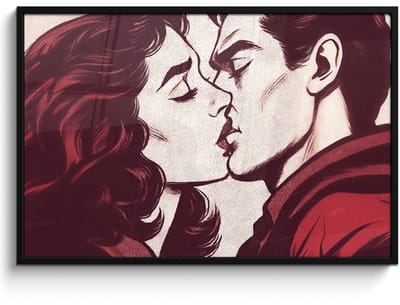 Poster in lijst - Fotolijst 120x80 cm - Posters - Kussen - Personen - Retro - Bordeaux - Posterlijst zwart - Decoratie - Wanddecoratie woonkamer - Muurdecoratie slaapkamer