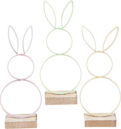 Paashaas Decoratie Metaal Hout Geel Mint Roze H21cm 3st, 3 Stück