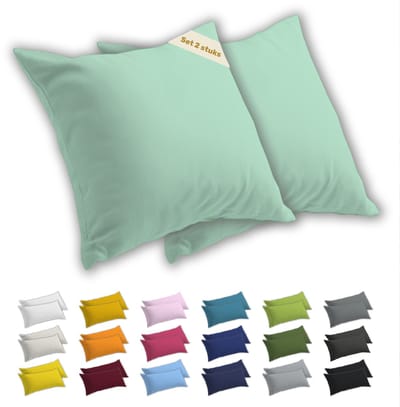 Lavea® Kussenslopen 50x50 cm Set van 2 – Kussenhoezen van 100% Zachte en Ademende Jersey Katoen met YKK Ritssluiting – Eucalyptusgroen