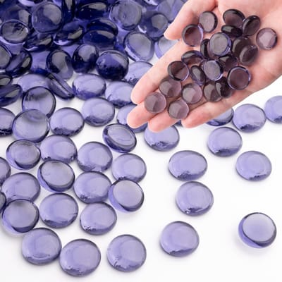 Dailygoods - 0,44 kg paarse glazen ks, transparante en gladde platte glaskralen voor vazen, mozaïek edelsteen kiezels voor aquariumdecoratie, bloemstukken, Mancala-stenen, vaasvulling en ambachten (ca. 85