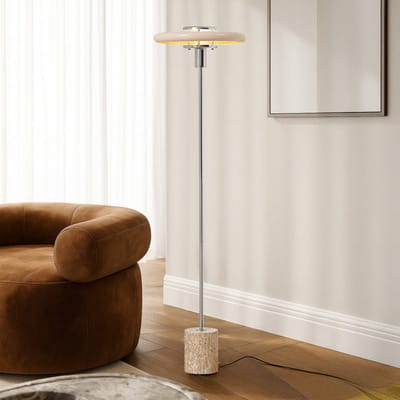 Lindby - vloerlamp - 1licht - Metaal, travertijn - H: 130 cm - E27 - beige