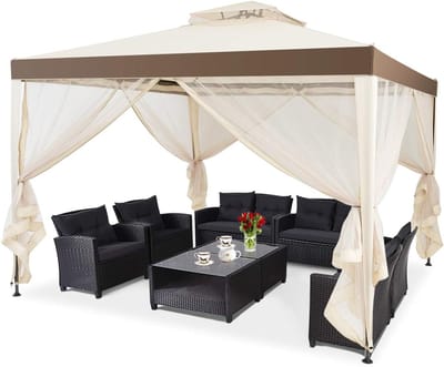 Partytent Dubbel Dak - Tuintent Gordijn - Feest Buiten - In Hoogte Verstelbaar - 300x300x200 cm - Beige