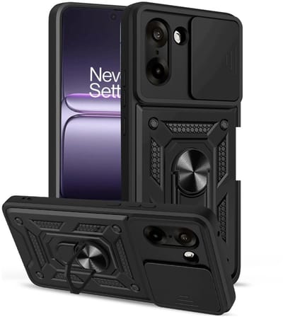 Coverup Hoesje - Geschikt voor OnePlus Nord CE5 Hoesje - Coverup Armor Ring Kickstand Back Cover met Camera Shield - Zwart