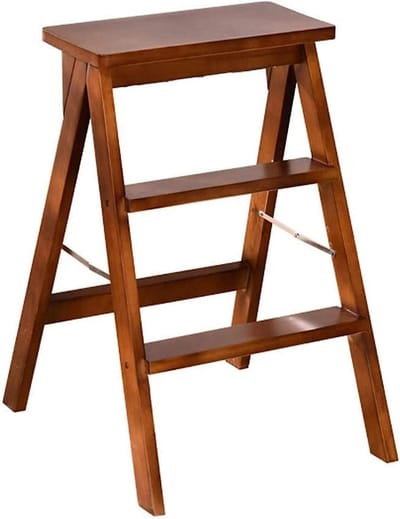 Vouwkruk Driestaps Ladder - Houten Opstapje - Hoge Plaatsen Bereiken - Massief Houten Stevig - 42x48x64cm - Bruin