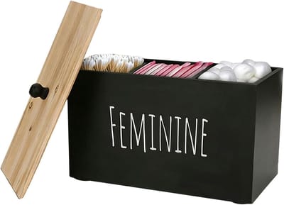 Badkamer Opbergdoos - Houten Organizer - Persoonlijke Hygiëne - Duurzaam Hout - 22.5 x 15.8 x 15.8 cm - Zwart