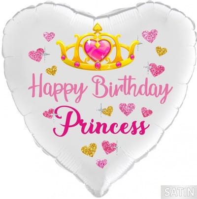 Happy Birthday Princess” Folieballon (45cm flat) 35cm / Bulk (zonder plastic verpakking)