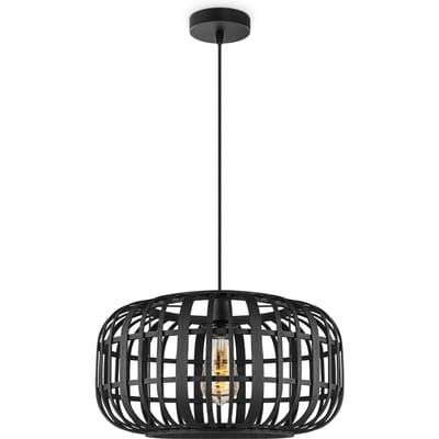 Boheemse Hanglamp - Bamboe Lampenkap - Elliptische - Zwart - Ø40 x 126 cm - E27 fitting - Ontworpen voor gebruik in slaapkamers en werkruimtes - Inclusief 1 meter kabel