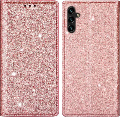 Coverup Hoesje - Geschikt voor Samsung Galaxy A15 Hoesje - Coverup Glitter Book Case - Rose Gold