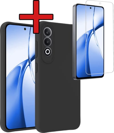 Hoesje - Met Screenprotector - Geschikt voor OnePlus Nord CE4 - Sterk & Shockproof - Telefoon Hoes - Back Cover - Siliconen Case - Telefoonhoes - Zwart