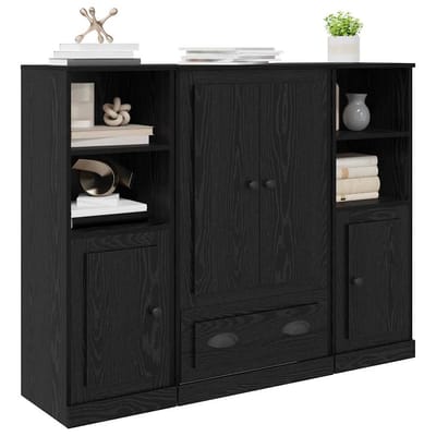 vidaXL - Highboard - 3 - st - Zwart - Eiken - 132 - x - 35,5 - x - 103,5 - cm - Bewerkt - hout