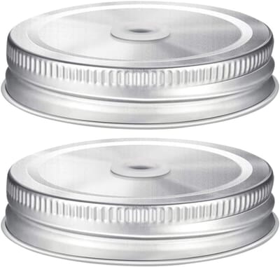 Set van 2 RVS Glazen Deksel met Rietjesopening voor Luchtdichte Bewaarpotten - 70mm Schroefdop en Veilig Sluiting
