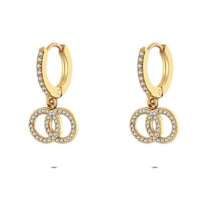 Twice As Nice Oorbel in edelstaal, 2 ringen met zirkonia Goudkleurig