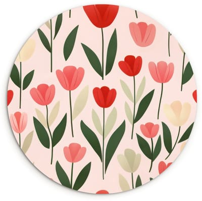 WallCircle® Wandcirkel 120x120 cm - Muurcirkel Tulpen - Modern - Roze - Muurdecoratie woonkamer - Wanddecoratie slaapkamer - Kamer decoratie accessoires - Ronde schilderijen XXL