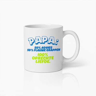 Papa Mok 330ml – “50% Advies, 50% Flauwe Grappen, 100% Oprechte Liefde” – Grappig en Hartverwarmend Cadeau voor Vaders