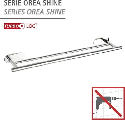 WENKO Turbo-Loc® Dubbele Handdoekhouder Orea Duo RVS glanzend 60cm breed - Handdoekrek - Bevestigen zonder boren - Zelfklevend - 10 jaar garantie
