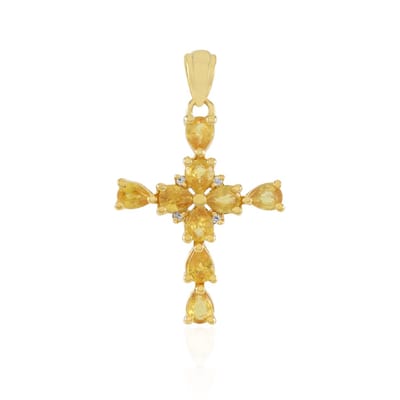 Cavill - Zilveren Hanger met 1,841 ct Gele Ceylon Saffier en Zirkonia - 925 Zilver Verguld - Peervormige Luxe Ketting - Edelsteen Sieraad