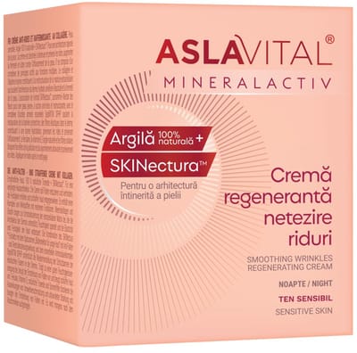 Aslavital Regenererende nachtcrème met natuurlijke klei en SKINectura™ vitamin A en E - Calendula-olie - gevoelige huid - diepe hydratatie en huidregeneratie met hyaluronzuur - 50ml