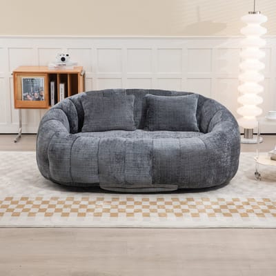 MODFU Vloerstoel - Met Armleuningen En Hoge Rugleuning - Voor Woonkamer En Slaapkamer - Chenille - Grijs - 150 x 95 x 63 cm