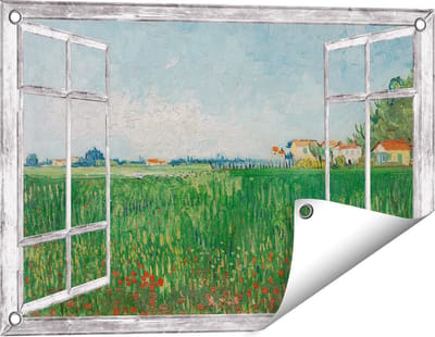 Gards Tuinposter Doorkijk Veld met Klaprozen - Vincent van Gogh - 60x40 cm - Tuindoek - Tuindecoratie - Wanddecoratie buiten - Tuinschilderij