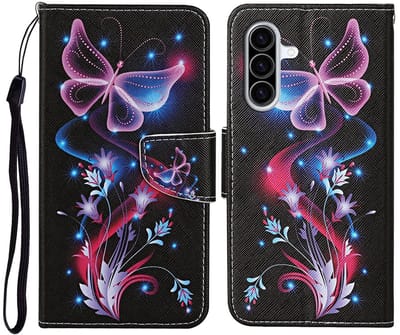Zwart vlinders - agenda book case hoesje - Telefoonhoesje geschikt voor Samsung Galaxy A57 5G