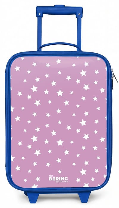 NoBoringSuitcases.com® - Kinderkoffer blauw - Kindertrolley jongen - Sterrenstof - Koffer kind lichtgewicht - Reiskoffer trolley voor kinderen - Koffertje met lichtgevende wieltjes - Rolkoffer
