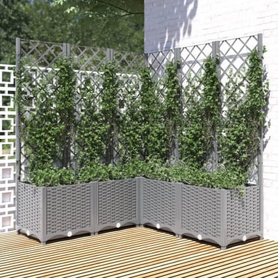 vidaXL - Plantenbak - met - latwerk - 120x120x136 - cm - polypropeen - lichtgrijs