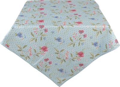 Clayre & Eef Tafelkleed 100x100 cm Blauw Groen Katoen Vierkant Bloemen Tafellaken