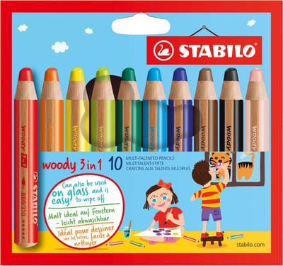 Kleurpotloden STABILO 880 woody 3 in 1 assorti etui à 10 stuks