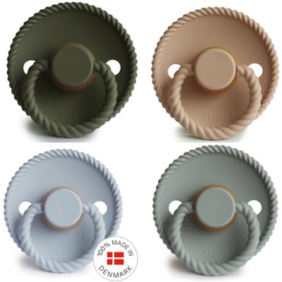FRIGG ROPE Fopspeen set 4 stuks - Latex - Maat 2 - vanaf 6 maanden - Olive - Croissant - Sage - Powder Blue