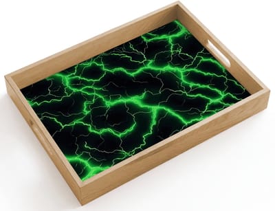 Dienblad hout 40x30 cm - Schootdienblad - Gaming - Bliksemflitsen - Groen - Energie - Borrelplank rechthoek - Plateau dienbladen