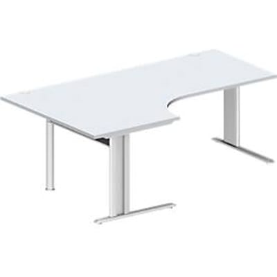 Schäfer Shop Pure hoekbureau PLANOVA BASIC, 90° hoek links, C-voet, B 2000 x D 1200/800 x H 717 mm, lichtgrijs/wit + kabelgoot