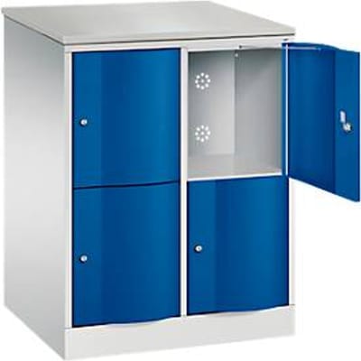 C+P Resisto lockerkast, 2 vakken, 4 vakken, B 772 x D 640 x H 1077 mm, lichtgrijs/ gentiaanblauw